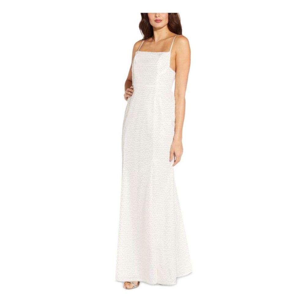 AIDAN AIDAN MATTOX Womens Ivory Thigh High Slit Lined Column Dress 12